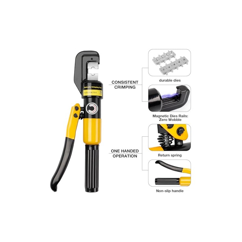 YUZES Hydraulic Crimping Tool 10 Tons, 12 AWG to 2/0