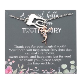 PLITI Tooth Fairy Y Lariat Necklace Dental Assistant Jewelry Fairy Wings Birthstone Pendant For Daughter Niece (special tooth Y necRGCA)