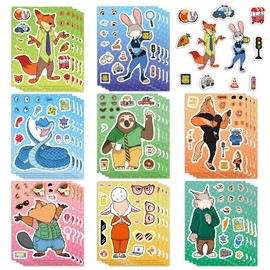 24Sheets Cool Zootopia 2 Make-a-face Stickers Pack, Mixed & Matched with 8 Designed Characters(3 of Each), Make Your Own Stickers for Teens Party Decoration, Reward, Decor, Gift Idea (pkq)