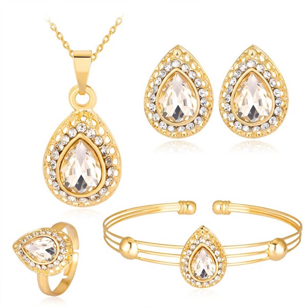 Wedity Bride Wedding Water Drop Crystal Necklace Earrings Bracelet Ring