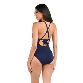 La Blanca Women's Island Goddess High Neck Keyhole Mio One Piece Swimsuit, Indigo, 10