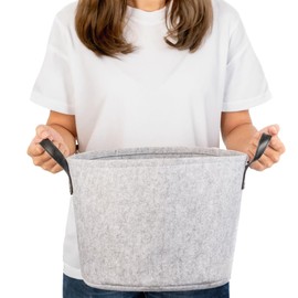 Cozy Den 23litres Felt Baskets with Handles for Organizing | Suitable for Living Room, Laundry, Bedroom | Toy Storage Basket for Kids | Big Round Hamper for Blankets & Clothes | Grey