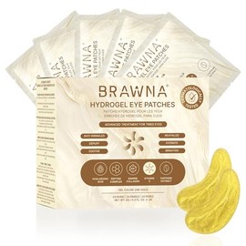 BRAWNA 24K Gold Hydrogel Under Eye Mask Patch with Vitamin C, Caffeine, Callogen, Peptides, Hyaluronic Acid - for Dark Circles, Puffy Eyes, Undereye Bags, Wrinkles - 24 Pairs