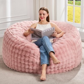 Hobestluk Bean Bag Chairs 4ft Beanbag Chair with Filler Adult Bean Bags with Fluffy & Machine Washable Cover, Giant Bean Bag Chairs for Adults (Pink, 4FT-44" x 44" x 24")