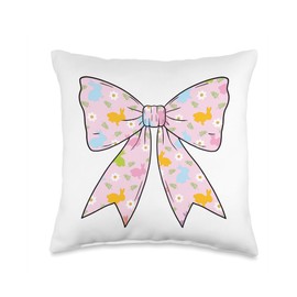 Coquette Bow Easter Bunny Pattern Happy Easter Day Feminine Throw Pillow