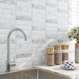 FunStick Grey White Marble Subway Tile Peel and Stick Backsplash for Kitchen Backsplash Tiles Peel and Stick Wall Tile Stickers for Bathroom Shower Waterproof Stick on Backsplash Tiles 12"x12" 5-Sheet