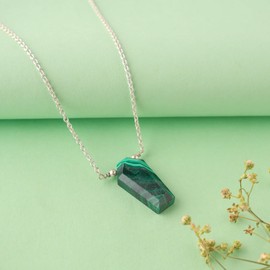 Natural Malachite Coffin Shape Necklace, Polished Gemstone, Healing Crystals, Gift for Her, Birthday, Gemstone Jewelry 18 inch (Malachite)