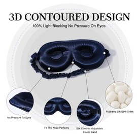 ZIMASILK Adjustable Silk Contour Sleep Mask, 100% 22 Momme Mulberry Silk Eye Mask, Designed for Long Lashes and Eyelash Extensions, Comfortable Eye Sleeping Mask with Pure Silk Filler (Navy Blue)