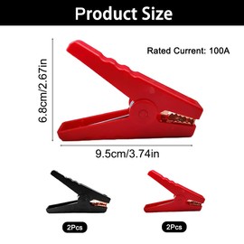 4 Pcs 100A Heavy Duty Crocodile Clips Set Pure Copper Crocodile Clamps Replacement Alligator Clips for Car Ships Trucks