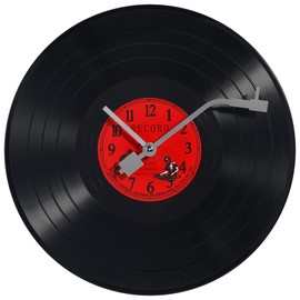 DEARMAMY Music Vinyl Record Clock 12Inches Classic Musical Vinyl Record Clocks with Record Needle Decorative Wall Clock for Walls Living Room Decor (Black&Red) Silent Quartz Movement, 30x30cm