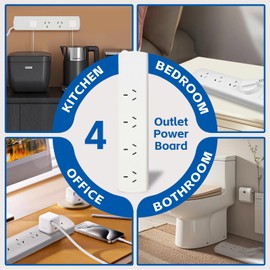 Plugd Power Strip Surge Protector, 4 Outlet Powerboard - 1M Heavy Duty Extension Cord, Power Strip Flat Plug for Conference Rooms, Computer Desktops & More, Reliable SAA Approved AU (4 Outlets)