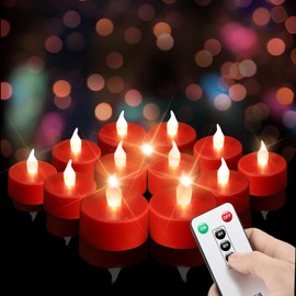 xiangpeng Tea Light Candles with Remote Control,12pack Flickering Flameless LED Candle,Long Lasting 400+Hours,Battery Operated with Timer for Home Decoration Seasonal &Festival Celebration Red