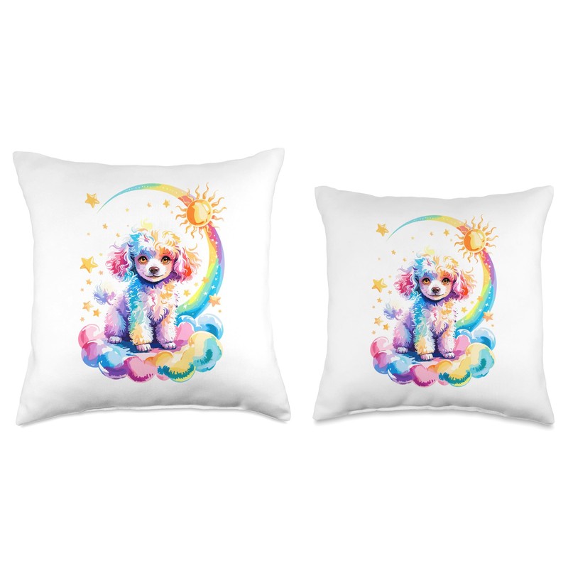 Rainbow Clouds Poodle Poodles Throw Pillow