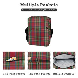 JIPONI Crossbody Bag Christmas Red and Green Tartan Plaid Striped Pattern Small Shoulder Bag Messenger Bag Purse for Women Men