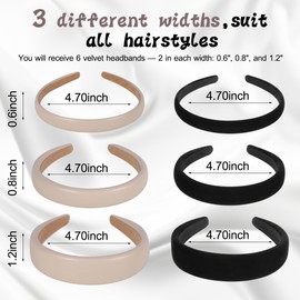 DiyJibb 6PCS Velvet Headbands for Women, Soft & Comfortable Non-Slip Hairbands, Adjustable Width (0.6, 0.8, 1.2 Inches) with Two Color Options, Perfect for Daily Wear & Special Occasions
