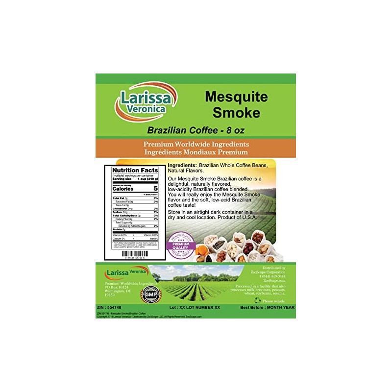 Mesquite Smoke Brazilian Coffee (Gourmet, Naturally Flavored, Whole Coffee Beans)