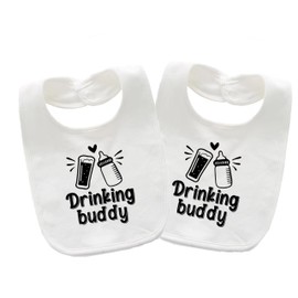QIANWANYI Baby Twins Bibs Drinking Buddy Newborn Baby Bibs Cute Unisex Bibs Set Toddler Baby Boy Girl Bibs(white paste)