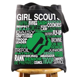 LEVLO Girls Scout Canvas Tote Bag Gift For Girls Scout Mom Girl Scout Leader Shoulder Bag Scouting Journey Merchandise, Girls Scout Bt, Medium