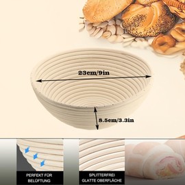 DeJivsin Proofing Basket, Round 23 cm, Proofing Basket for Bread Baking, Natural Rattan, Bread Basket with Washable Linen Insert for Professional and Domestic Bakers, Bread Baking