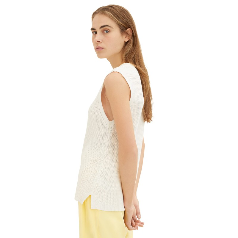 TOM TAILOR Denim Women's Crewneck Sweater Vest, 10348 Gardenia White