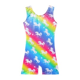 BAOHULU Gymnastics Leotards for Girls Kids Sparkle Tank Biketards with Shorts Dance Outfit B403_RainbowHorse_90