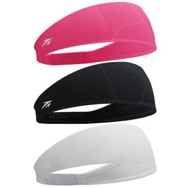 Zollen Headbands for Women, Elastic Sweat Bands Non Slip, Moisture Wicking & Quick Dry for Yoga, Work Outs，Sport Activities (Pink, White, Black)