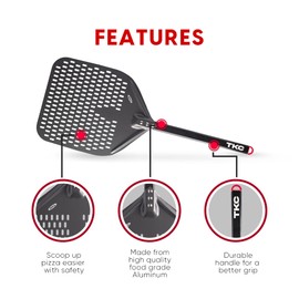 TKC Perforated Pizza Peel - 12" Metal Pizza Turner compatible with Ooni Ovens, Indoor & Outdoor Use, Durable and Heat-Resistant Handle, Lightweight Pizza Spatula (Black)