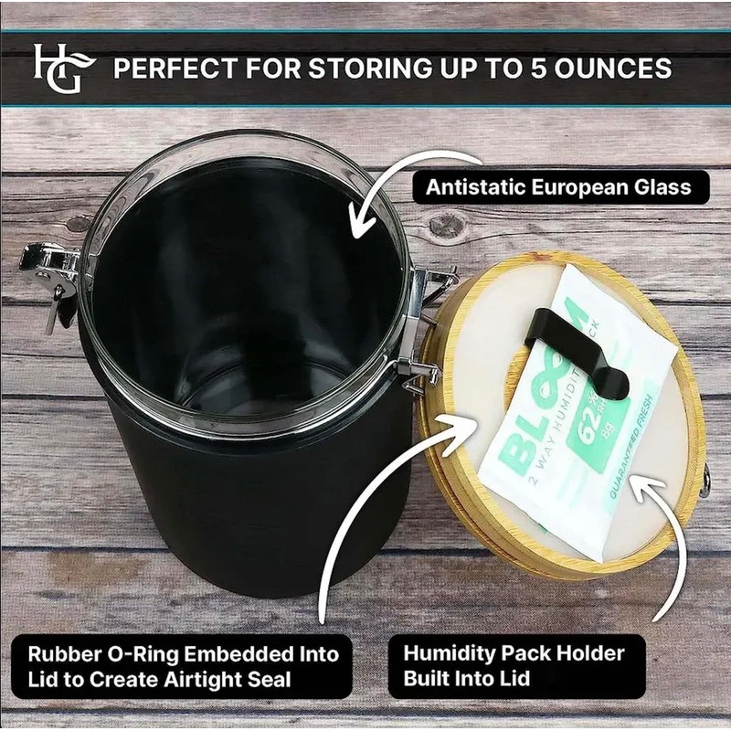 Herb Guard Airtight Jar with Built-in Hygrometer and Glass Jar