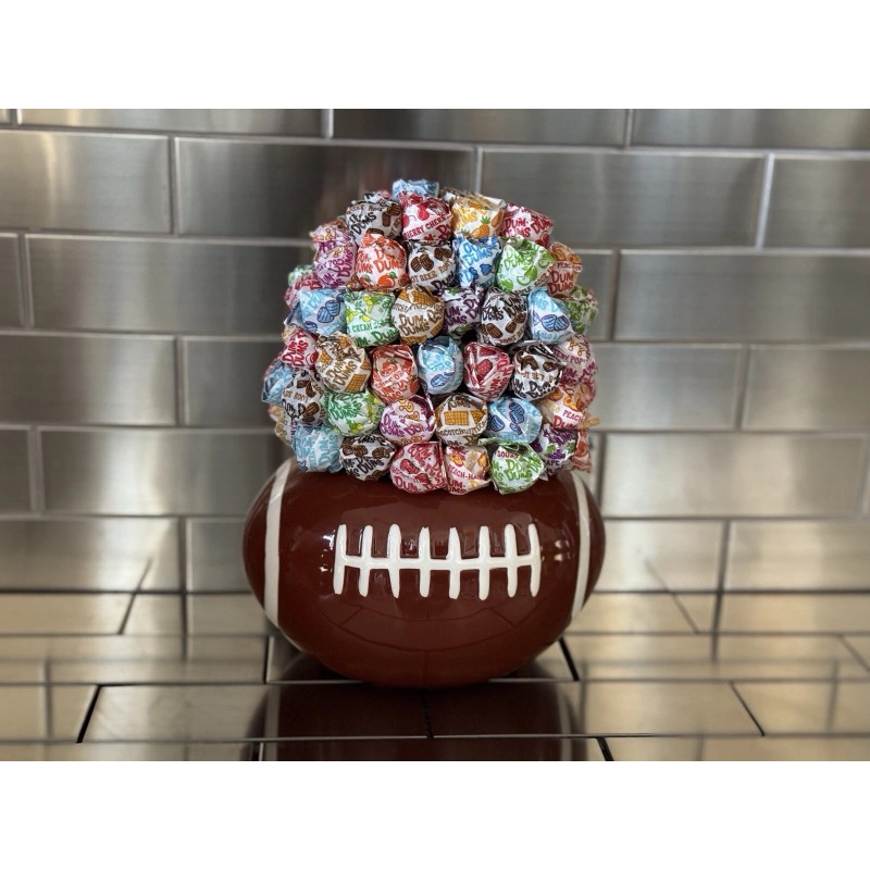 Sweet Sensations Candy Bouquet-Basket Ceramic Football Floral Container With Dum