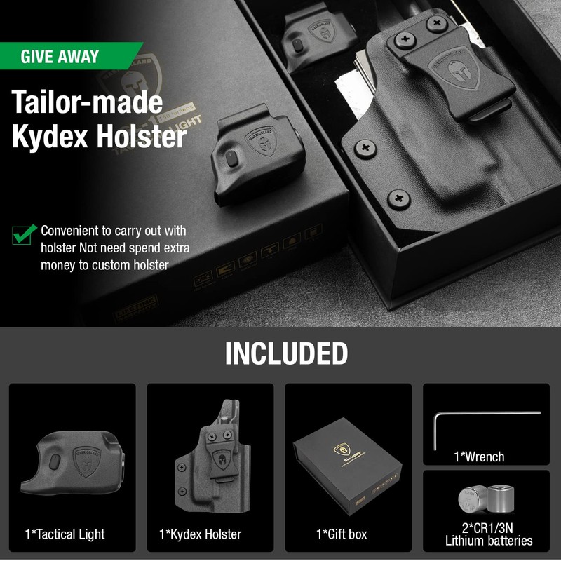 WARRIORLAND IWB Kydex Holster with 150 Lumens Min Gun Light