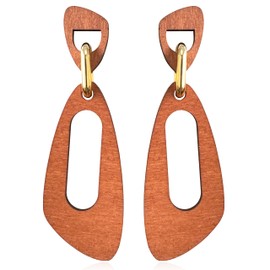 JIMARIN Handmade Bohemian Lightweight Vintage Natural Wooden Rectangular Geometry Dangle Drop Earrings for Women (Log Color)