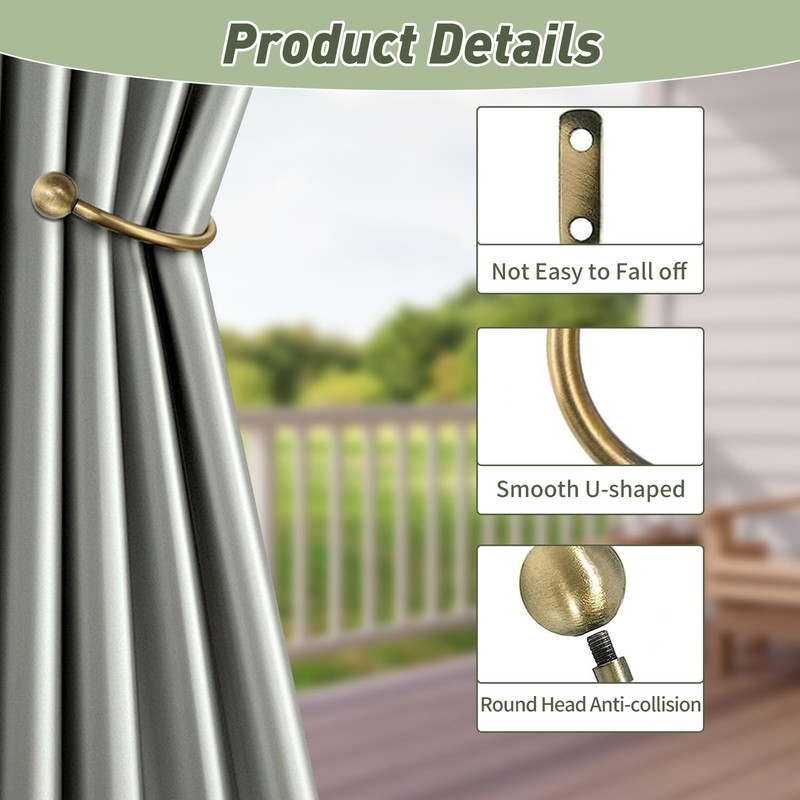 Metal Curtain Holdbacks, 2 Pcs Gold Curtain Tie Backs Hooks,