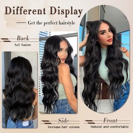 FREEMEIGE Hair Extensions,Black Clip in Hair Extensions for Women,Clip in Synthetic Hair Extensions Long Wavy 4PCS Thick Hairpieces Fiber Double Weft Natural Hair Extensions 20 Inch for Women