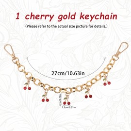 Mikovivi Gold Cherry Bag Chain, with Five Charms Cherry Keychain for Women Cute Fruit Key Chain Fashion Jewelry Decorative Keyrings for Bag Purse Keys Handbags