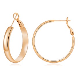 Gacimy Rose Gold Hoop Earrings for Women 14k Real Rose Gold Plated, 5mm Thick Medium Hoops Earrings for Women 30mm