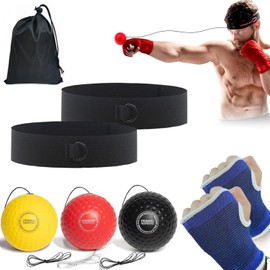 YEBGAHJ 11 Piezas Pelota de Boxeo Cabeza para Reflejos, Reflex Ball Boxing Reflex Ball Headband, con Correas para Cabeza, Pelotas Entrenamiento, Guantes, adecuadas para Mejorar Velocidad de reacción