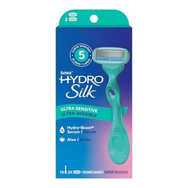 Schick Hydro Silk Sensitive - Maquinilla de afeitar para mujer | Maquinilla de afeitar de 5 hojas para piel sensible | 1 mango y 2 repuestos de cuchil