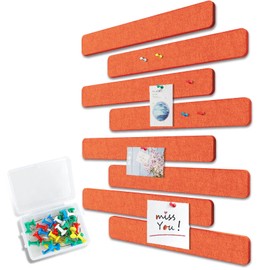 Uoisaiko Felt Pin Board Bar 33cm x 5cm, Pack of 8 Bulletin Board Strips with 40 Push Pins, Home Office Memo Notice Boards Felt Wall Tiles (Tangerine Orange, Small)