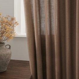 Caramel Brown Linen Cafe Curtains Linen Kitchen Curtains 24 Inch Length 2 Panels Sheer Light Filtering Short Tier Curtain with Back Tab Rod Pocket for Small Windows Cafe Bathroom Over Sink 26Wx24L