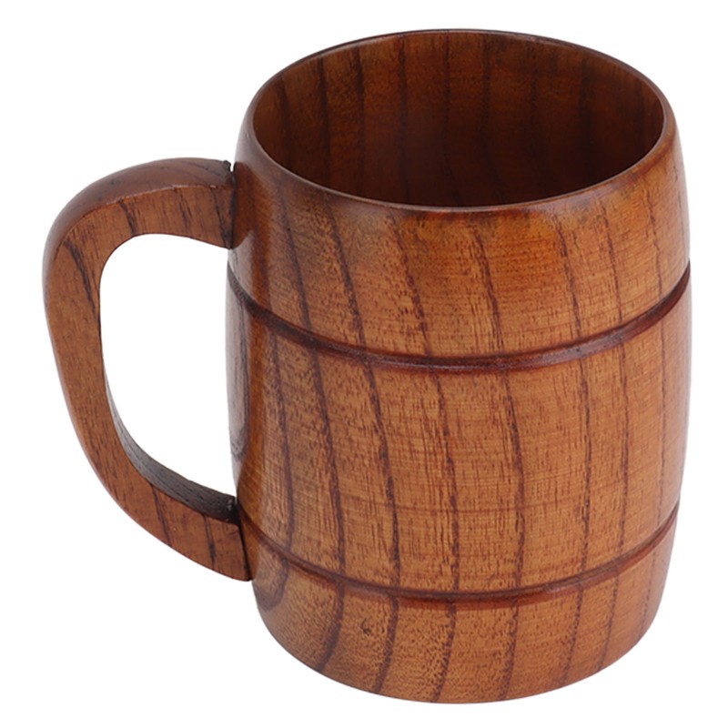 Wooden Beer Mug with Handle 300ml Prevent Scald Carved Drinkware