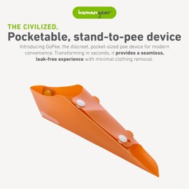 GoPee Female Urination Device, Folds Transforms Instantly to Flat Pocketable Stand To Pee, Pee Easily Fully Clothed, Comfortable, Ultra-Compact, Reusable, Travel Outdoors, Includes Case, Autumn/Orange