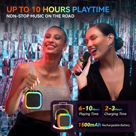 Peski Karaoke Machine for Kids Adults, Portable Bluetooth Mini Karaoke Microphone Singing Speaker with 2 Wireless Mic and Light,Toys for All Smartphones,Birthday, Family,Home Party (Black Green)