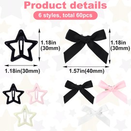 Joez Wonderful 60 Pcs Star Hair Clips, 1.57''/4cm Metal Snap Hair Clips, Cute Star Clips Hair Barrettes, Small Bow Clips, Non-Slip Fashion Stars Hair Accessories for Women (6 Styles)