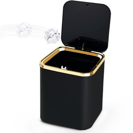 yuejuhe Small Table Rubbish Bin, Mini 2 L, Table Waste Bin with Lid for Desk, Dining Tables, Washbasin, Dressing Table, Counter (Black)