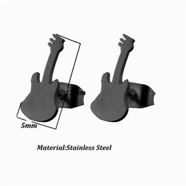 Simple Guitar Small Little Stud Earrings Stainless Steel for Women Men Cute Music Lover Cartilage Pierced Hypoallergenic Tiny Huggie Sleeper Studs Earring Fashion Jewelry Gifts 12mm (Black)