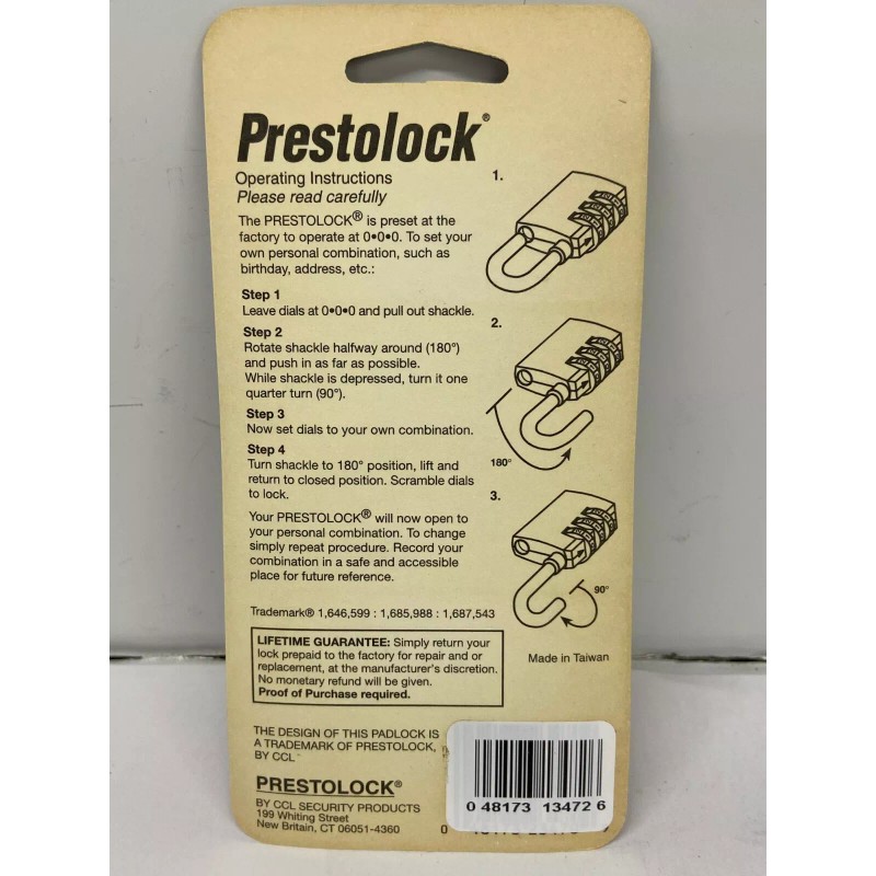 CCL Security Prestolock Steel Shackle Keyless Combination Padlocks Color Gold