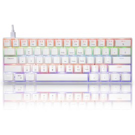 HUO JI 60% Wired Mechanical Keyboard Compact, 61 Keys Brown Switch Rainbow LED Backlit Gaming Keyboard, Mini Portable Office Work Keyboard for Windows Laptop PC Mac, White