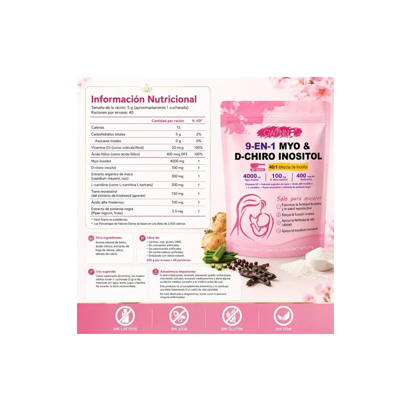 GWYNNE 40:1 Myo Y D Chiro Inositol Inositol En Polvo