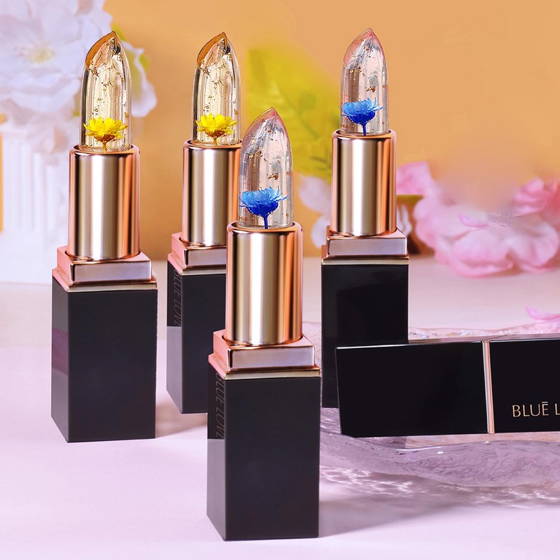 BLUE LOVE Color Changing Flower Lipstick, Jelly Temperature Change Clear