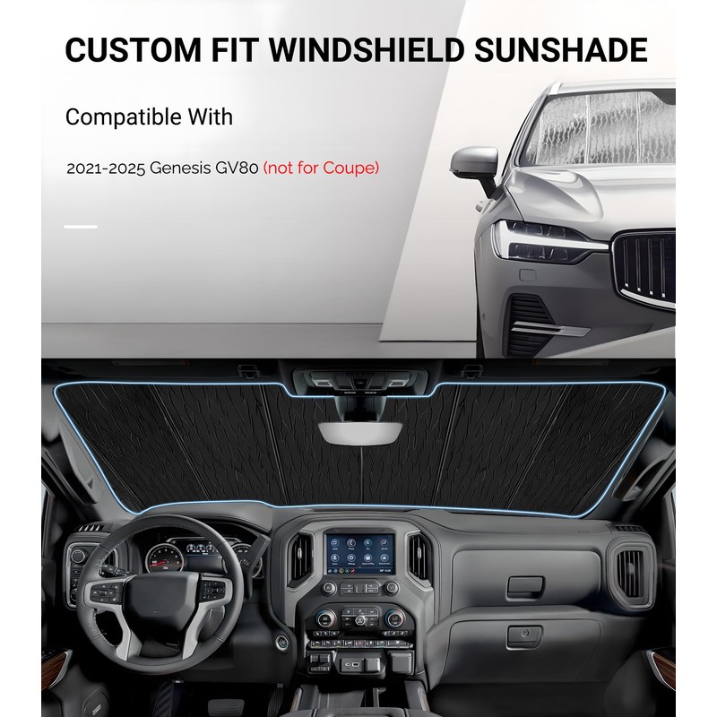 Pigenius Windshield Sun Shade for Genesis GV80 SUV 2021-2025 Front